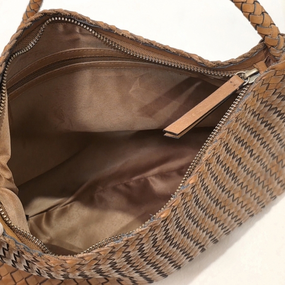 Aspen Woven Shoulder Bag Leather Basket Weave Handbag Women’s Brown Cognac *EUC* - Picture 11 of 13